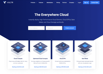Vultr.com landing website, 2019.