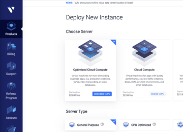 Vultr.com members area website, 2019.
